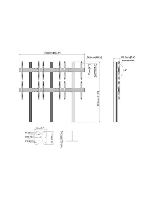 MULTIBRACKETS 3434 Soporte de suelo para videowall Multibrackets Columna de montaje flotante Pro 3x2 MBFM3x2U 180 - 6 pantalla