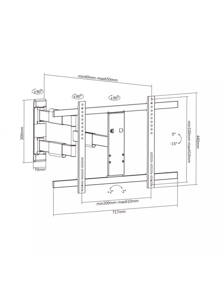 MULTIBRACKETS 0143 SUPPORT MURAL ARTICULÉ NOIR  FLEXARM THIN LARGE POUR ECRAN LCD 37"- 65" - POIDS 30KG VESA MAX 600X400