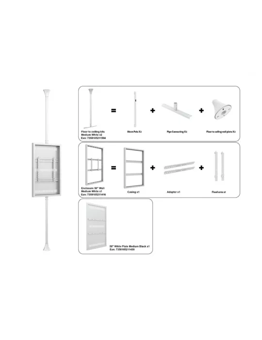 MULTIBRACKETS 3908 Caisson avec support sol plafond Multibrackets Enclosure 50" Floor to Ceiling Medium