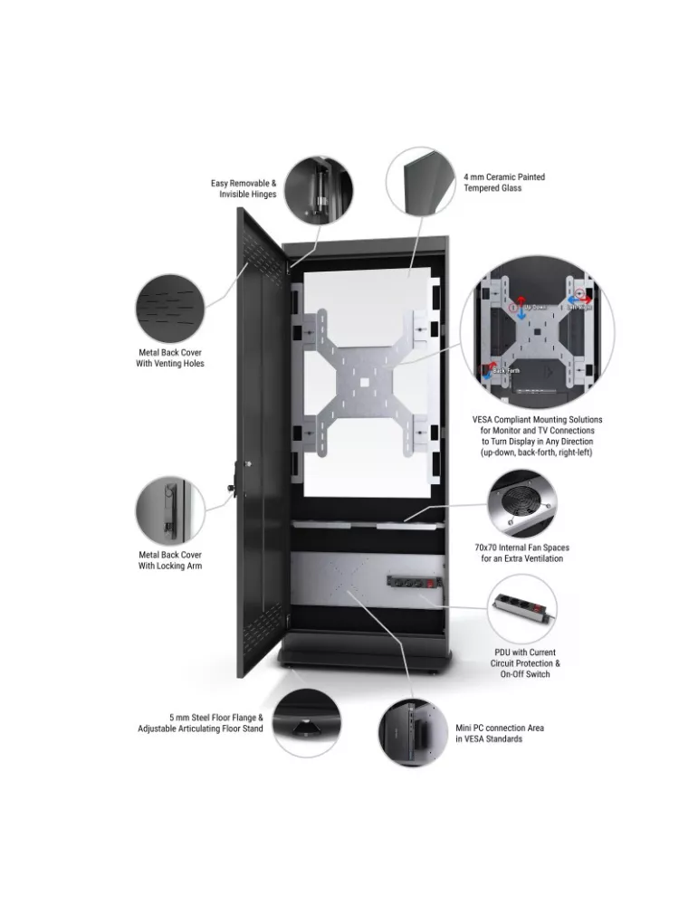 CLETECH Z01V55NBB Tótem de cabina interior verde. Cletech Z01V55N-BBB Negro completo para monitor de 55 . CLETECH CLEZ01V55NBB
