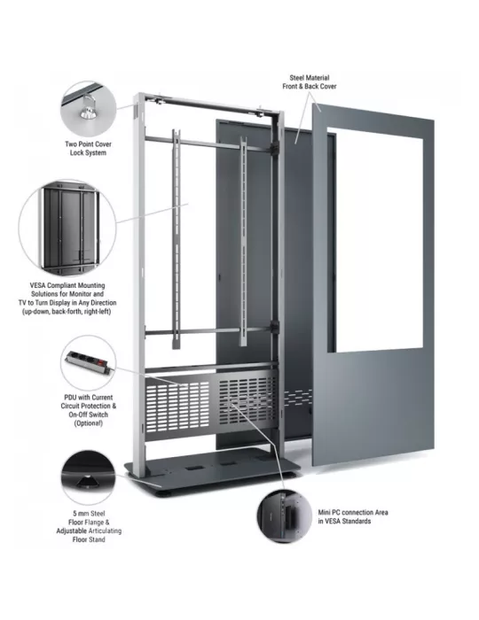 CLETECH B01V55NBBB Cabine Totem intérieur Cletech B01 Sans vitre Full-Black pour moniteur 55'