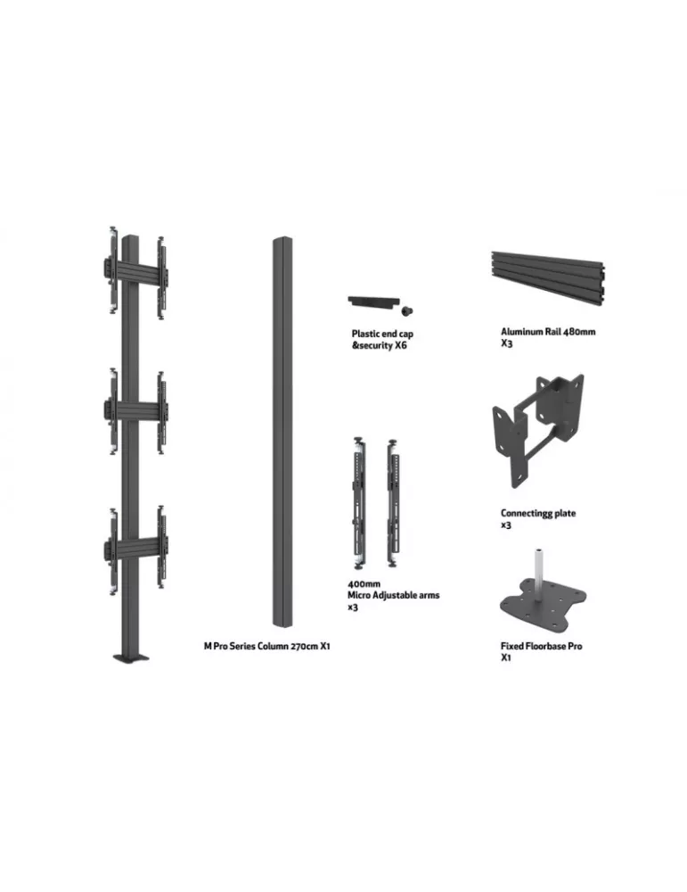 MULTIBRACKETS 0334 Support sol a fixer ajustable Multibrackets MBFC3U 270 Floormount Column Pro - 3 écrans 32"-65" VESA Max 400