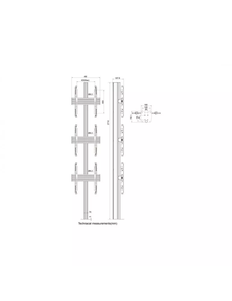 MULTIBRACKETS 0334 Support sol a fixer ajustable Multibrackets MBFC3U 270 Floormount Column Pro - 3 écrans 32"-65" VESA Max 400