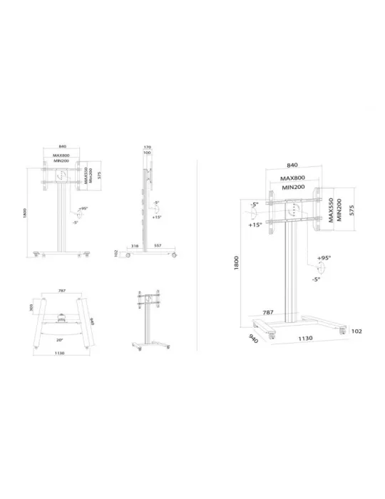 MULTIBRACKETS 5327 Support mobile inclinable Multibrackets Public Display Stand 180 HD Single Silver - écran 55 -80  VESA Max
