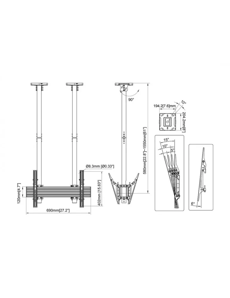 MULTIBRACKETS 4677 Ceiling mount Multibrackets MBC1UX2SD 600 Ceiling Mount Pro - screen 40 -86  VESA Max 600x400 MULTIBRACKETS