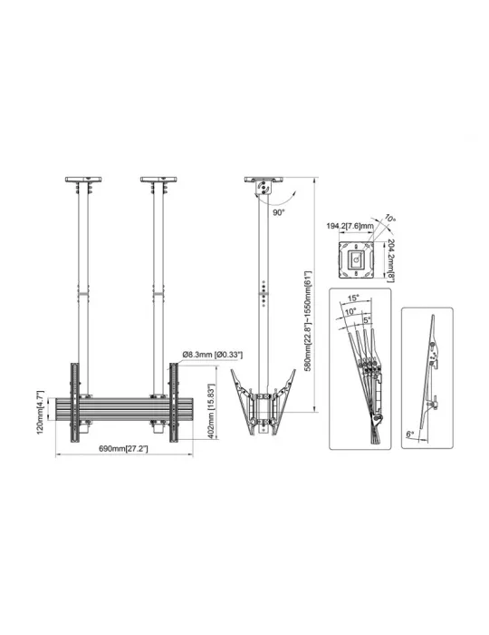 MULTIBRACKETS 4677 Support plafond Multibrackets MBC1UX2SD 600 Ceiling Mount Pro - écran 40"-86" VESA Max 600x400