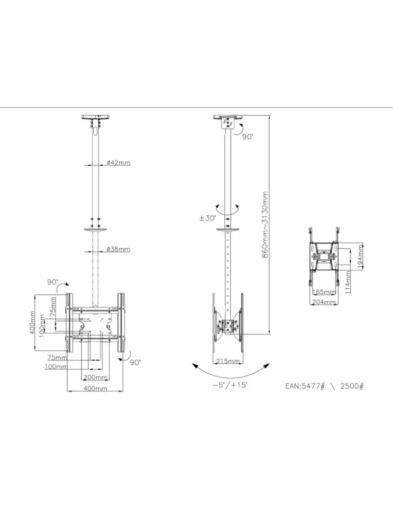 MULTIBRACKETS 2500 Support plafond Multibrackets Public Ceilingmount Medium Back to Back - écrans dos à dos 32"-55" VESA Max 40
