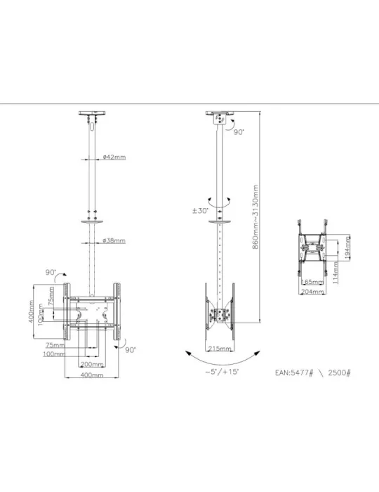 MULTIBRACKETS 2500 Soporte plafón Multibrackets Público Montaje en Techo Medio Back to Back - écran dos à dos 32 -55  VESA Max