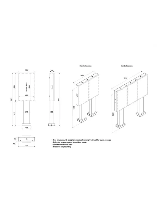 MULTIBRACKETS 6603 Support sol à fixer Multibrackets Totem Pro Triple OH55F/B/A-S - 3 écrans 55" VESA Max 1186x560