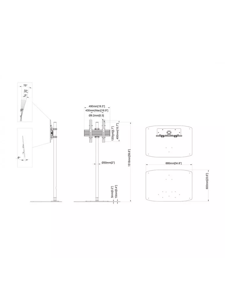 MULTIBRACKETS 8946 Bodenständer Multibrackets Single Pole Floorbase Pro - 32 -65 -Bildschirm VESA Max 400x400 MULTIBRACKETS MU