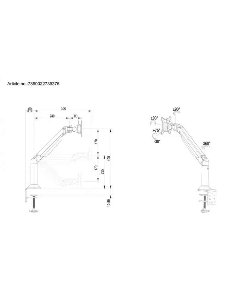 MULTIBRACKETS 9376 Tisch- und Wandhalterung Multibrackets VESA Gas Lift Arm Desk or Wall Basic - Bildschirm von 15 - 32  VESA