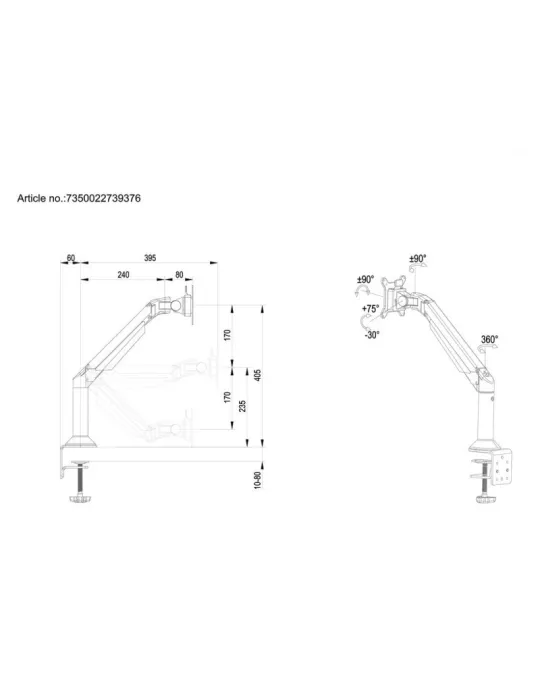MULTIBRACKETS 9376 Support de table et mural Multibrackets VESA Gas Lift Arm Desk or Wall Basic - écran de 15"- 32" VESA Max 10