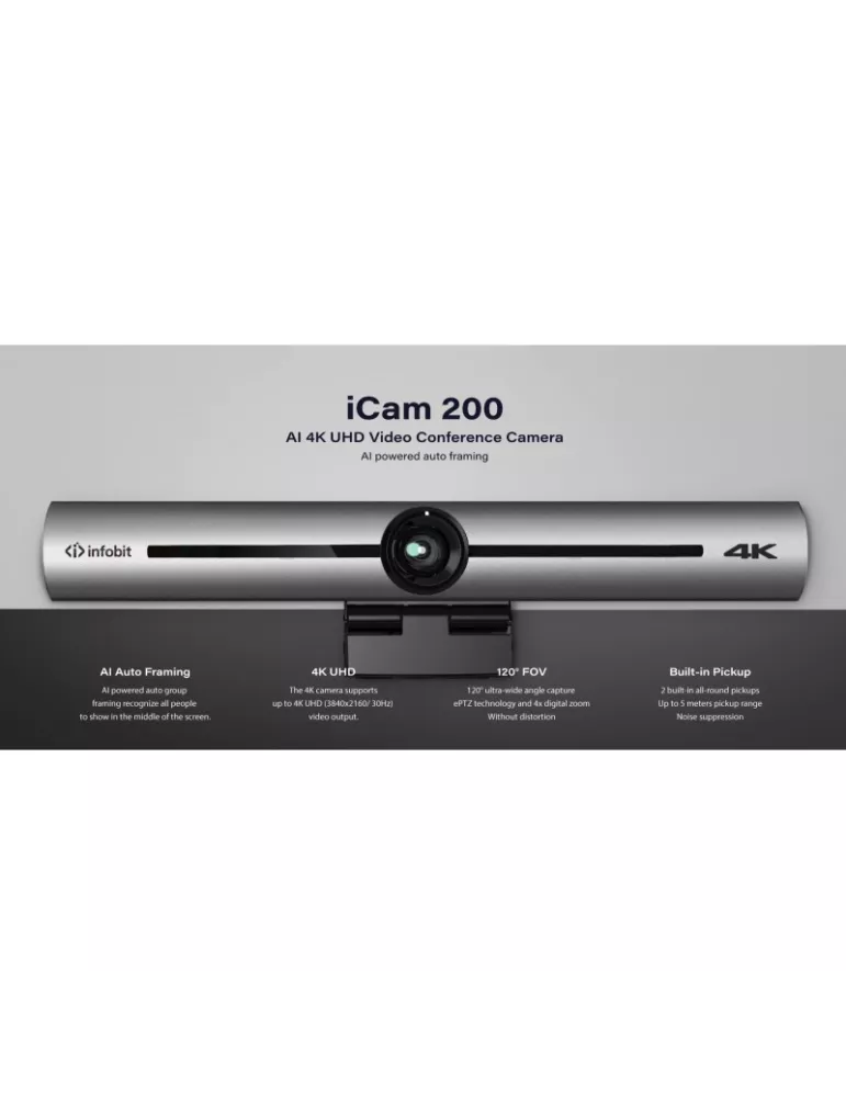 INFOBIT ICAM200 Videoconferencing Camera Infobit iCam 200  Auto-framing AI 4K UHD Camera INFOBIT INFICAM200 | MusicGoodDeal