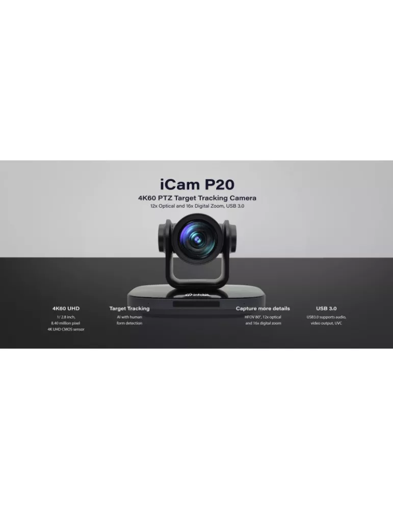 INFOBIT ICAMP20 4K UHD USB3.0 PTZ Cámara de conferencia iCam P20 NDI HX INFOBIT INFICAMP20 | MusicGoodDeal