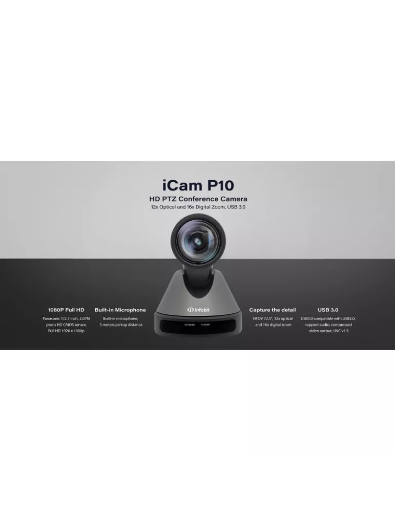 INFOBIT ICAMP10 Cámara de videoconferencia Infobit iCam P10  Cámara HD PTZ INFOBIT INFICAMP10 | MusicGoodDeal