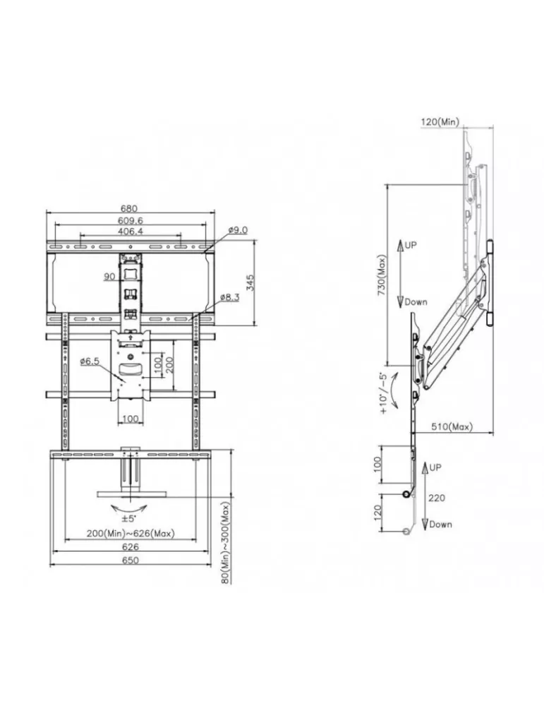 MULTIBRACKETS 6744 Support mural Articulé Multibrackets Pull Down Full Motion Flexarm pour ecran 40"-65" - Poids 28kg VESA 600x
