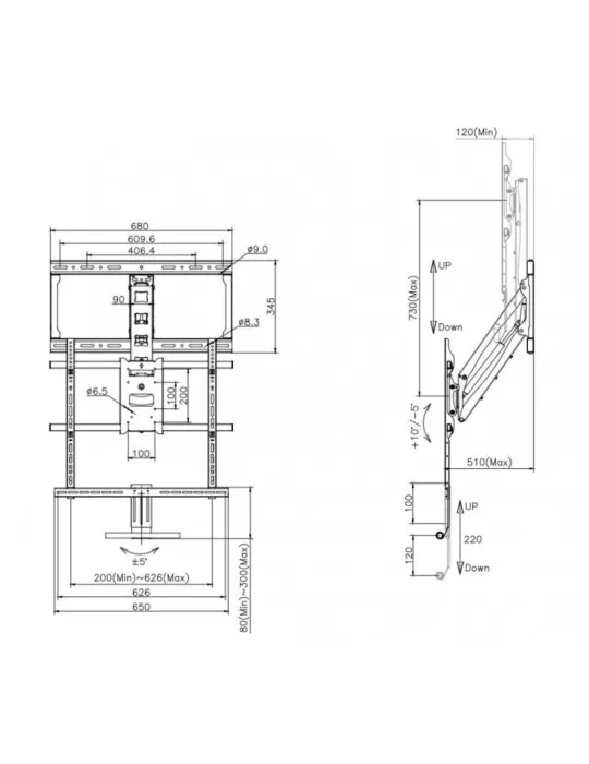 MULTIBRACKETS 6744 Support mural Articulé Multibrackets Pull Down Full Motion Flexarm pour ecran 40"-65" - Poids 28kg VESA 600x