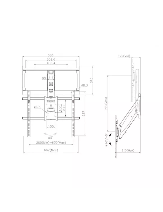 MULTIBRACKETS 6744 Gelenk-Wandhalterung Multibrackets Pull Down Full Motion Flexarm für 40 -65  Bildschirme - Gewicht 28kg VES