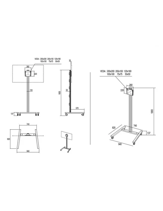 MULTIBRACKETS 0643 Support mobile manuel  Display Stand 180 Single REF: