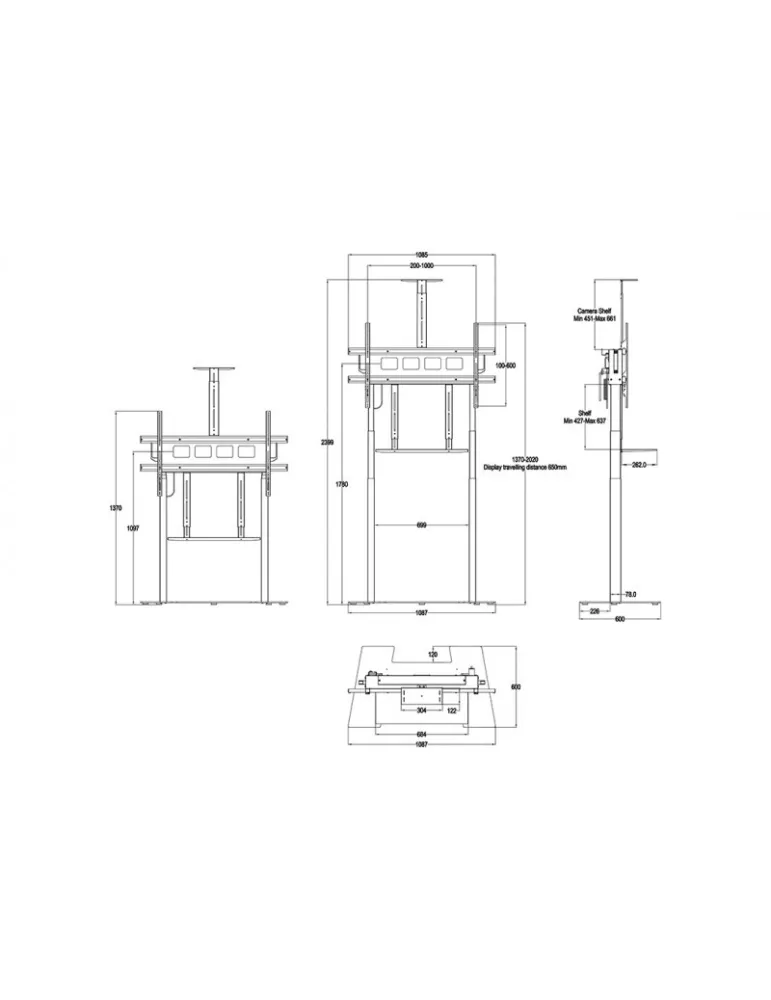 MULTIBRACKETS 0174 Motorized Visioconference Floor Stand Size XL - Screen 42  - 100  150kg and Vesa Max 1000x600 MULTIBRACKETS