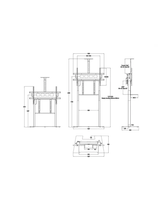 MULTIBRACKETS 0174 Support de sol Visioconference motorisé  Taille XL - Ecran 42" - 100" 150kg et Vesa Max 1000x600
