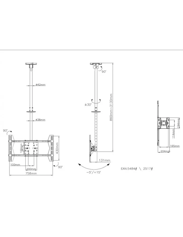 MULTIBRACKETS 5484 Support plafond Multibrackets Public CeilingMount Large Single REF  MULTIBRACKETS MUL5484 | MusicGoodDeal