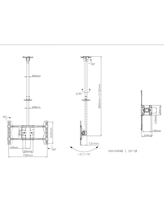 MULTIBRACKETS 5484 Support plafond Multibrackets Public CeilingMount Large Single REF  MULTIBRACKETS MUL5484 | MusicGoodDeal