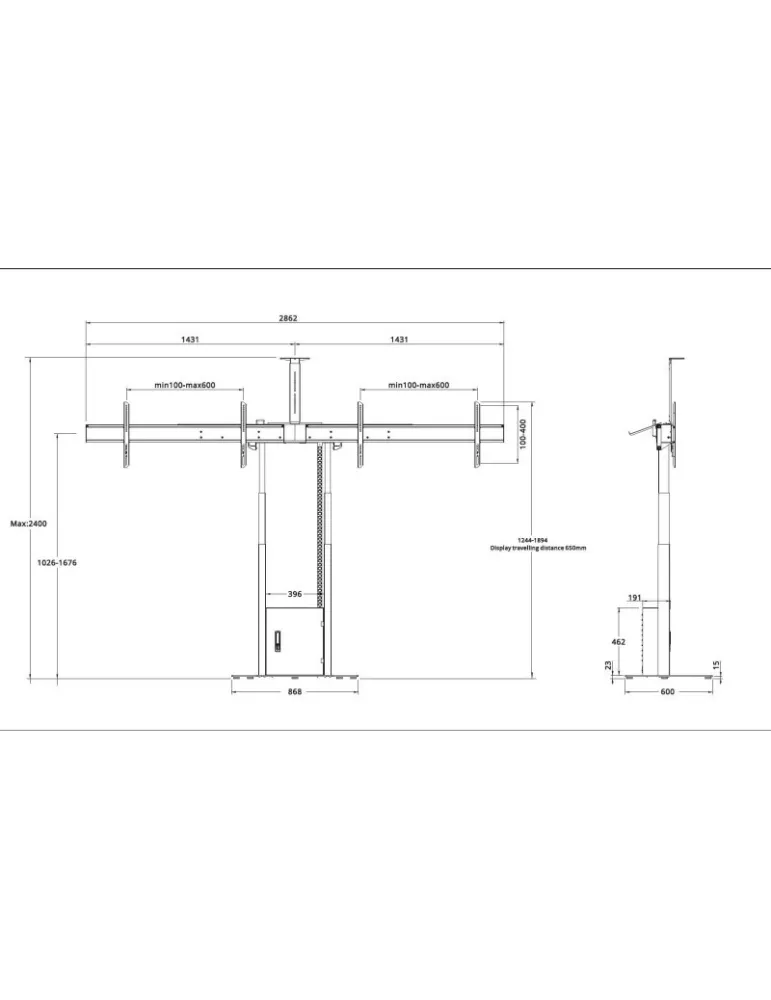 MULTIBRACKETS 9004 Support de sol motorisé  FloorBase Double écrans 40" - 75" - 120kg Vesa Max 600x400