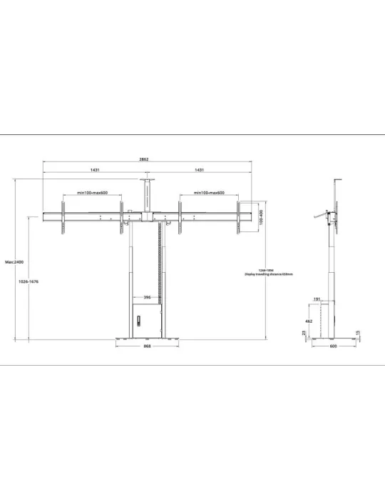 MULTIBRACKETS 9004 Motorisierte Bodenständer FloorBase Doppelbildschirme 40  - 75  - 120kg Vesa Max 600x400 MULTIBRACKETS MUL9