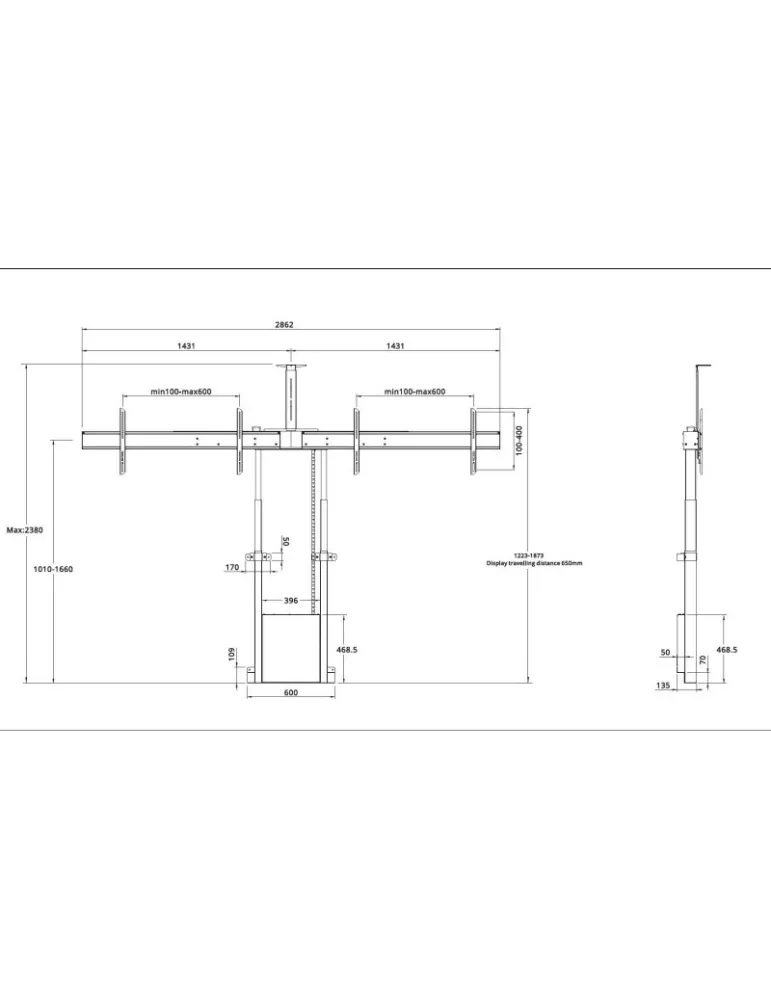 MULTIBRACKETS 8991 Support sol motorisé  FloorMount Double ecrans 40" - 75"- 12020kg Vesa Max 600x400