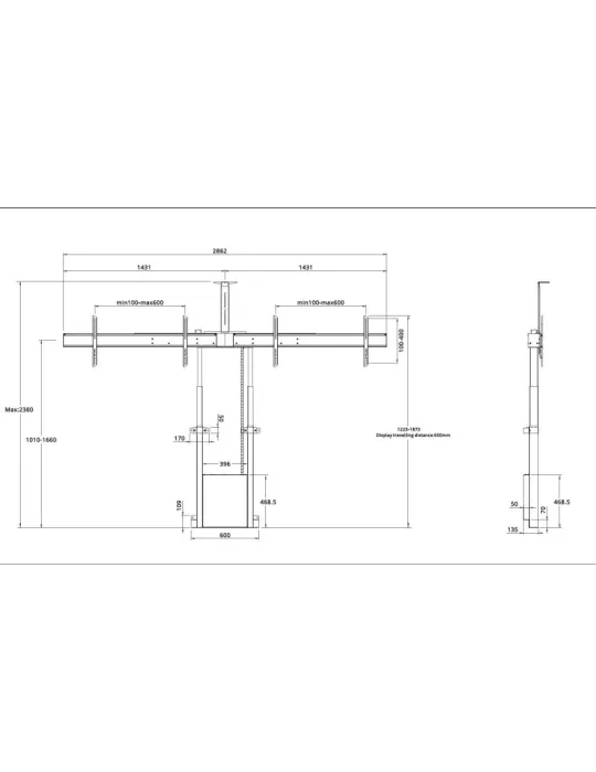 MULTIBRACKETS 8991 FloorMount motorized floor support Double screens 40  - 75 - 12020kg Vesa Max 600x400 MULTIBRACKETS MUL8991