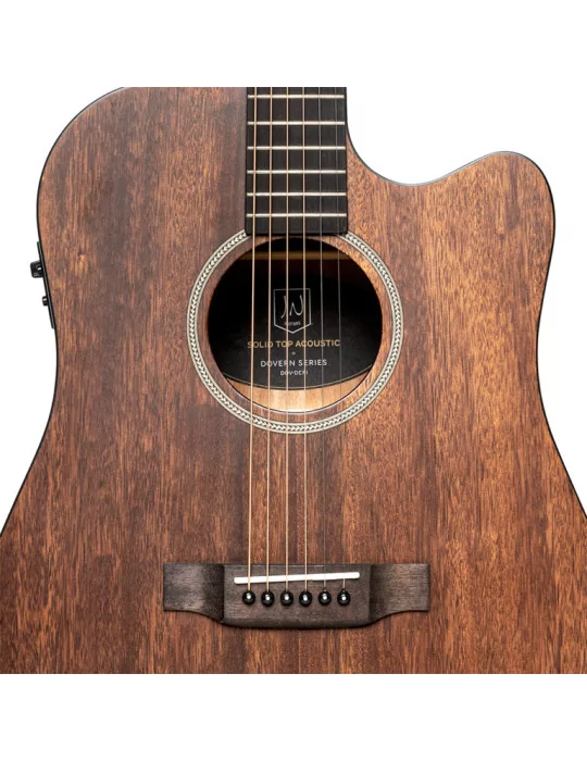  J.N GUITARS DOV-DCFI Guitarra electroacústica cutaway dreadnought con tapa de caoba maciza, serie Dovern|MusicGoodDeal 