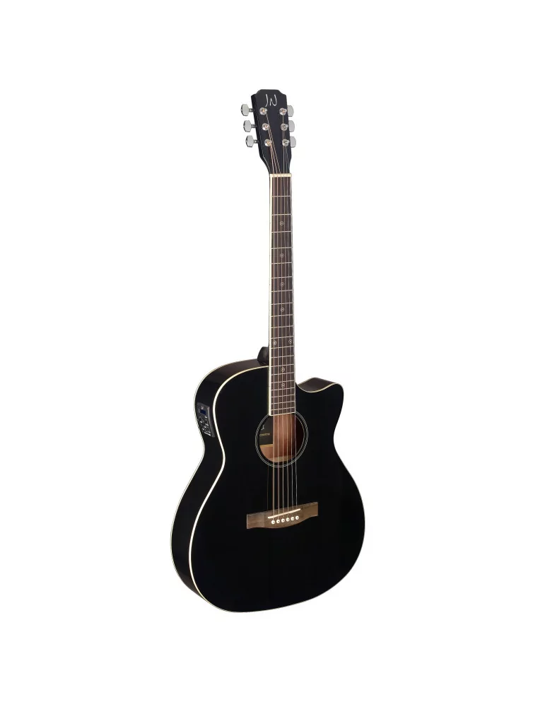  J.N GUITARS BES-ACE BK Guitarra de auditorio electroacústica negra con tapa de epica maciza, serie Bessie|MusicGoodDeal 