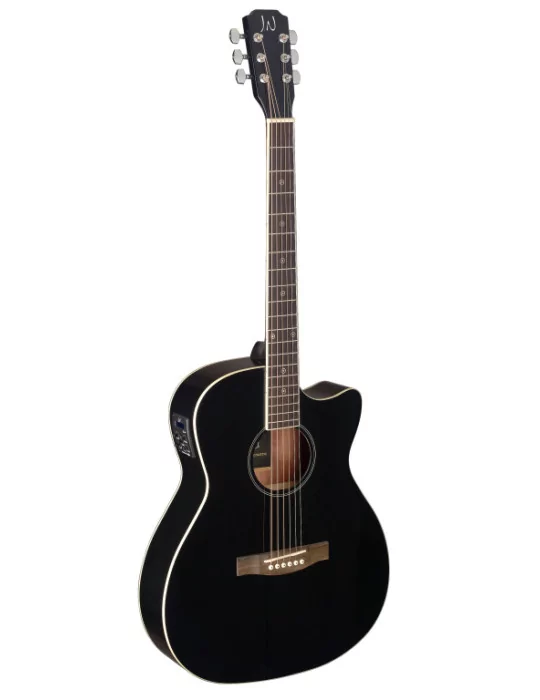  J.N GUITARS BES-ACE BK Guitarra de auditorio electroacústica negra con tapa de epica maciza, serie Bessie|MusicGoodDeal 