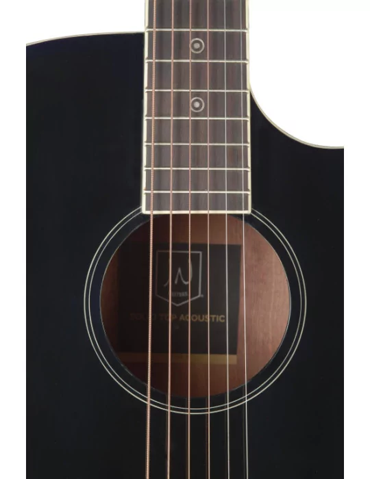  J.N GUITARS BES-ACE BK Guitarra de auditorio electroacústica negra con tapa de epica maciza, serie Bessie|MusicGoodDeal 