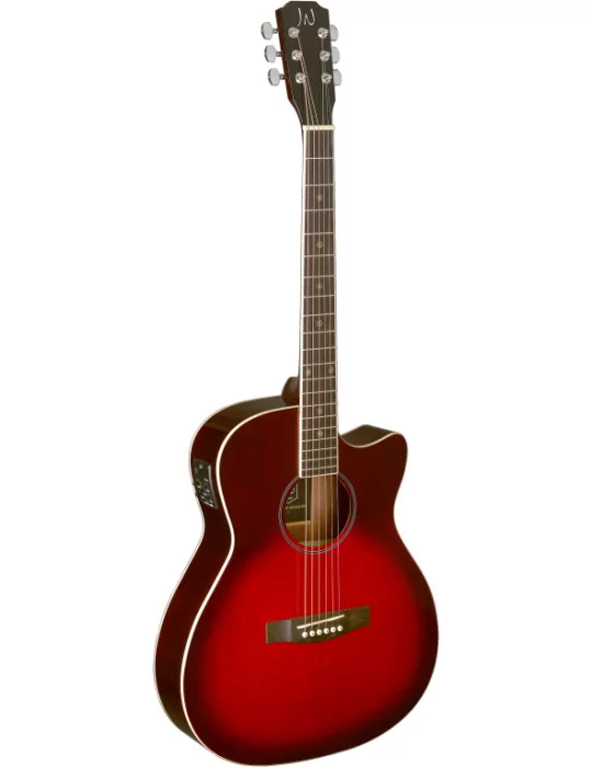  J.N GUITARS BES-ACE TRB Guitarra electroacústica de auditorio redburst transparente con tapa de epica maciza, serie Bessie|Musi