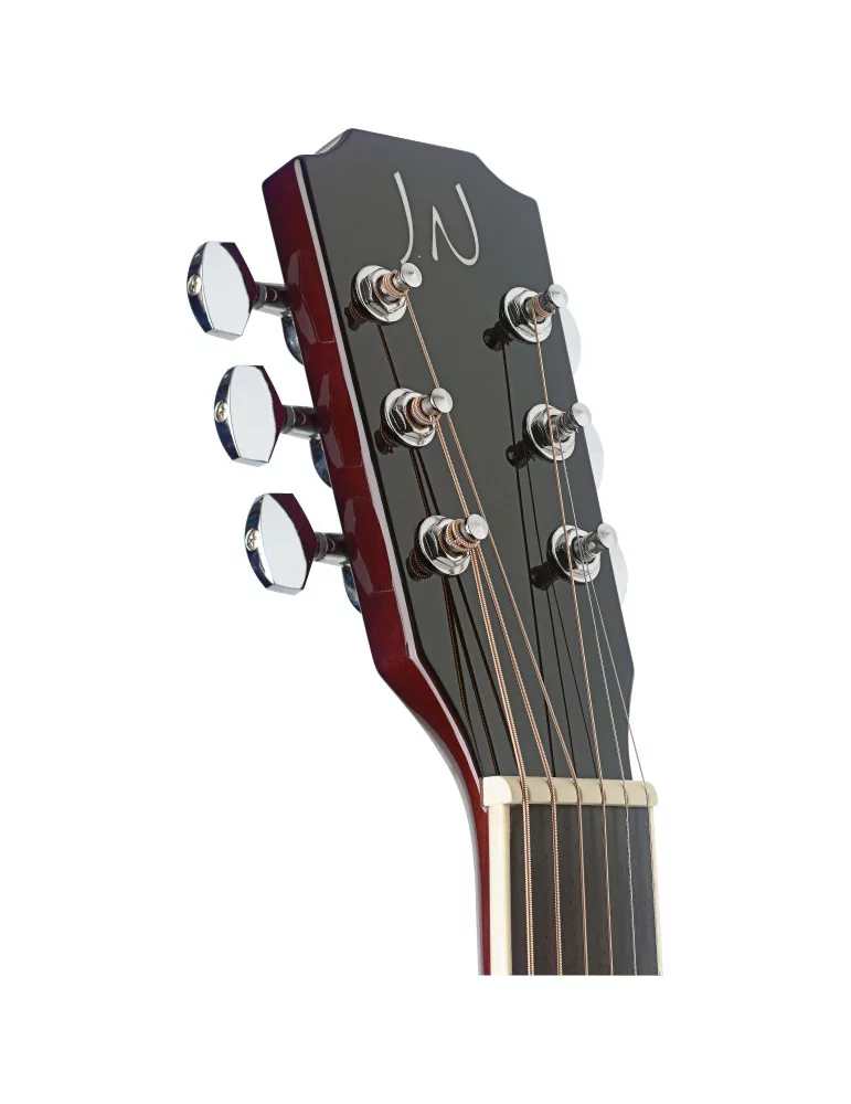  J.N GUITARS BES-ACE TRB Guitarra electroacústica de auditorio redburst transparente con tapa de epica maciza, serie Bessie|Musi