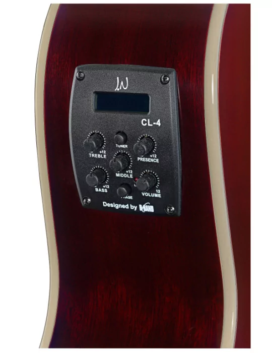  J.N GUITARS BES-ACE TRB Guitarra electroacústica de auditorio redburst transparente con tapa de epica maciza, serie Bessie|Musi