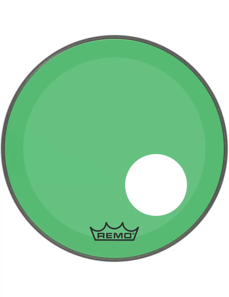  REMO P3-1318-CT-GNOH Parche Powerstroke 3 Colortone para bombo, verde, 18 ", con orificio descentrado de 5"|MusicGoodDeal 