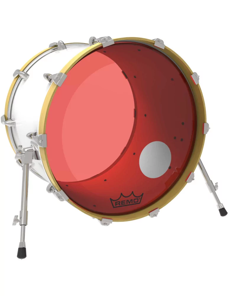  REMO P3-1318-CT-RDOH Parche Powerstroke 3 Colortone para bombo, rojo, 18 ", con orificio descentrado de 5"|MusicGoodDeal 