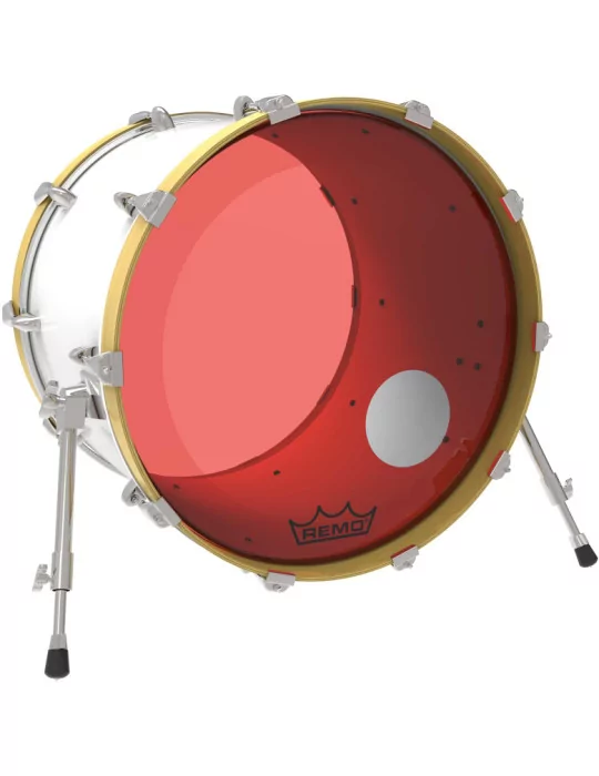  REMO P3-1318-CT-RDOH Parche Powerstroke 3 Colortone para bombo, rojo, 18 ", con orificio descentrado de 5"|MusicGoodDeal 