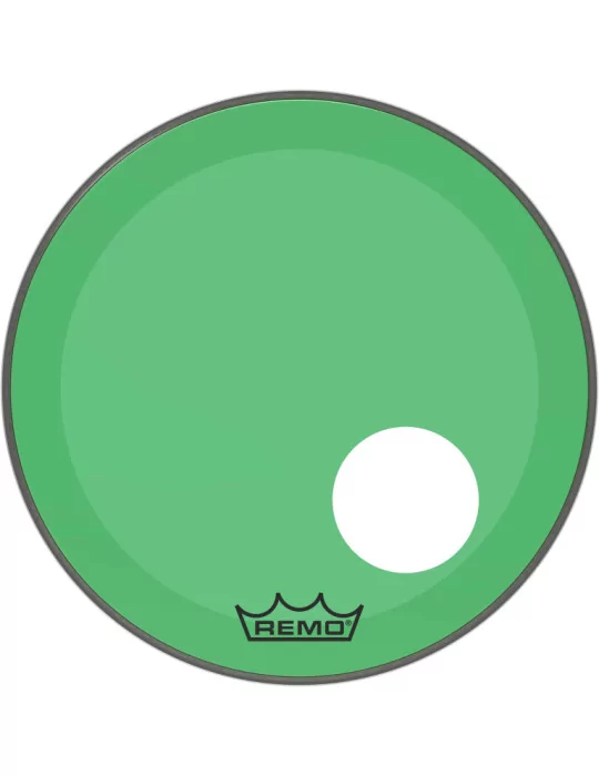  REMO P3-1320-CT-GNOH Parche Powerstroke 3 Colortone para bombo, verde, 20 ", con orificio descentrado de 5"|MusicGoodDeal 