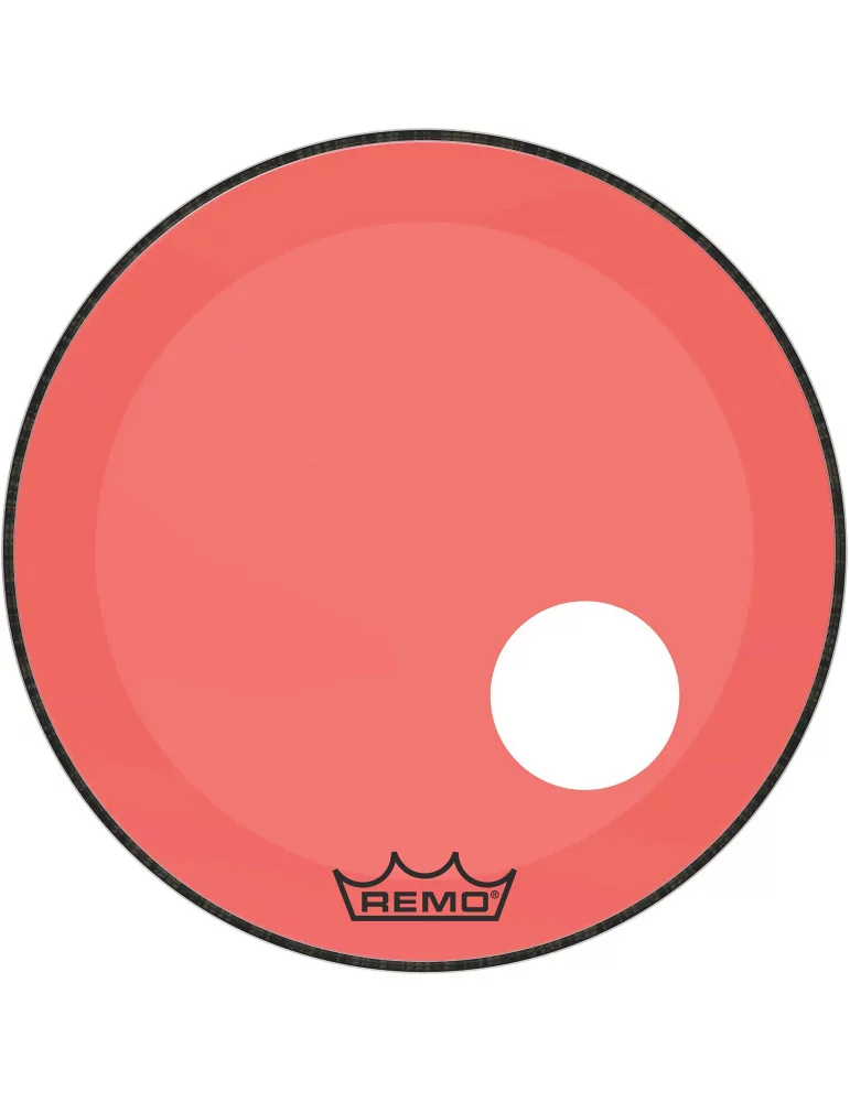  REMO P3-1322-CT-RDOH Parche Powerstroke 3 Colortone para bombo, rojo, 22 ", con orificio descentrado de 5"|MusicGoodDeal 