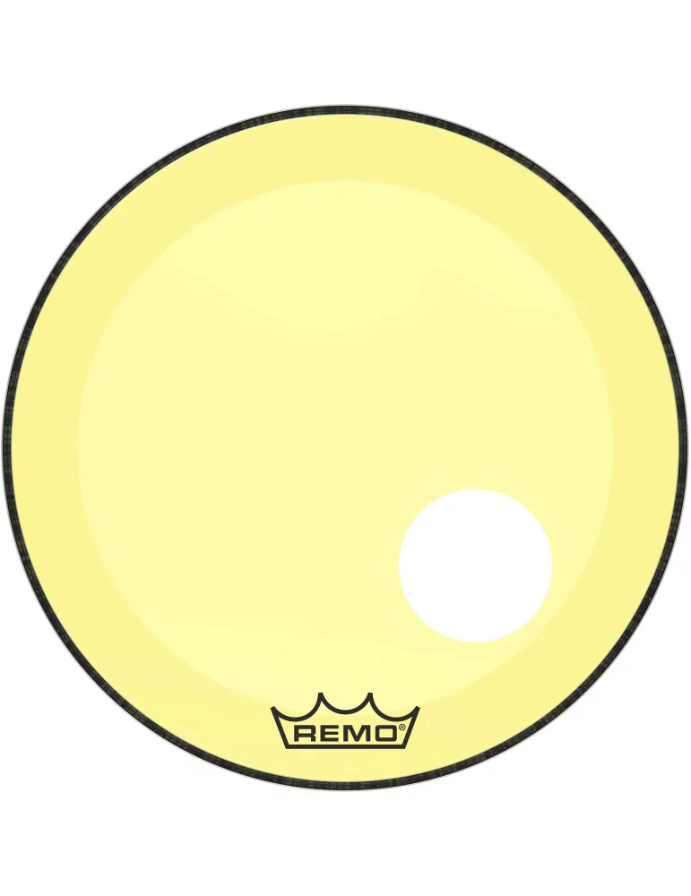  REMO P3-1322-CT-YEOH Parche Powerstroke 3 Colortone para bombo, amarillo, 22 ", con orificio descentrado de 5"|MusicGoodDeal 