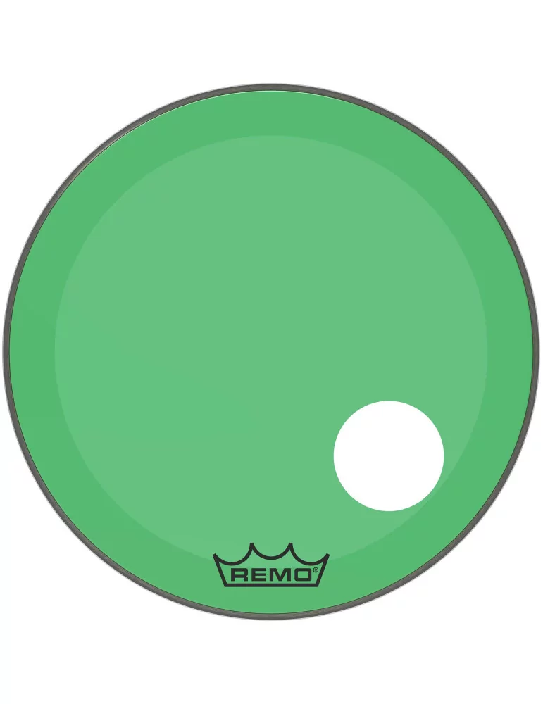 REMO P3-1324-CT-GNOH Parche Powerstroke 3 Colortone para bombo, verde, 24 ", con orificio descentrado de 5"|MusicGoodDeal 