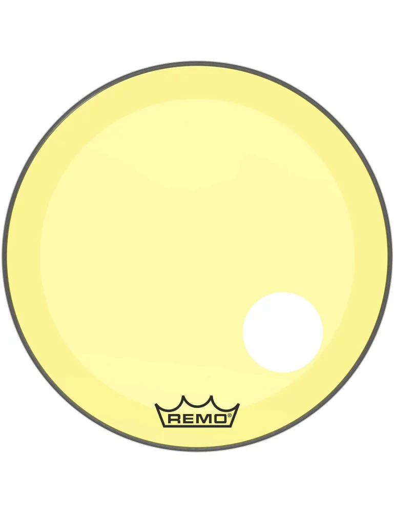  REMO P3-1324-CT-YEOH Parche Powerstroke 3 Colortone para bombo, amarillo, 24 ", con orificio descentrado de 5"|MusicGoodDeal 