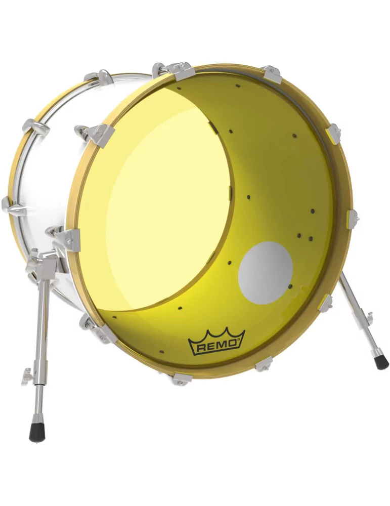  REMO P3-1324-CT-YEOH Parche Powerstroke 3 Colortone para bombo, amarillo, 24 ", con orificio descentrado de 5"|MusicGoodDeal 