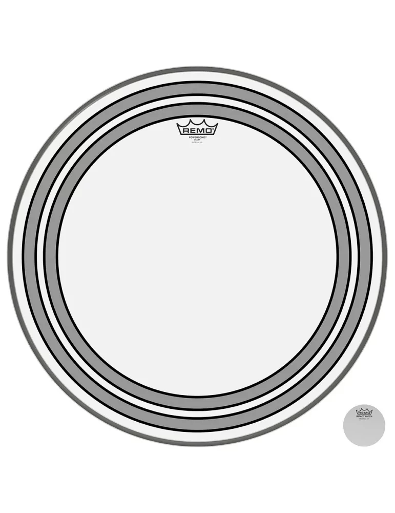  REMO PW-1322-00 Parche Powersonic transparente de 22 "para bombo, con anillos internos|MusicGoodDeal 