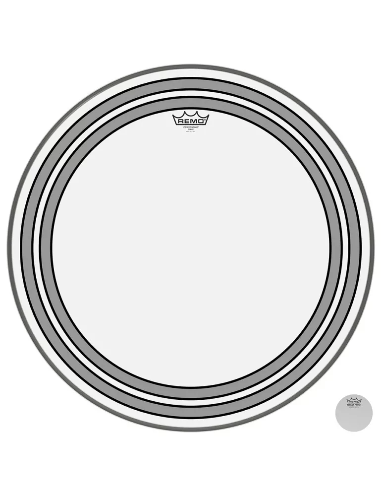  REMO PW-1324-00 Parche Powersonic transparente de 24 "para bombo, con anillos internos|MusicGoodDeal 