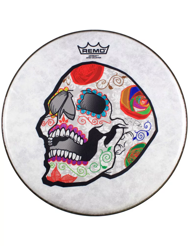  REMO CS-0814-20-AB02 14" snare drumhead with José Pasillas Candy Skull graphic|MusicGoodDeal 